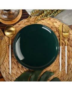 Тарелка десертная керамика 20 см круглая Эмеральд Y4 7617 зеленая Daniks