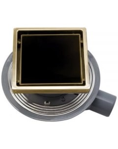 Душевой трап Confluo Standard Black Glass 1 Gold 15х15 черное закаленное стекло рамка золото Pestan