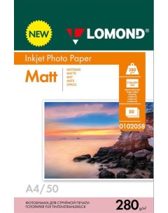 Фотобумага A4 280 г м матовая 50 листов односторонняя 0102058 для струйной печати Lomond