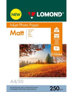 Фотобумага A4 250 г м матовая 50 листов односторонняя 0102064 для струйной печати Lomond