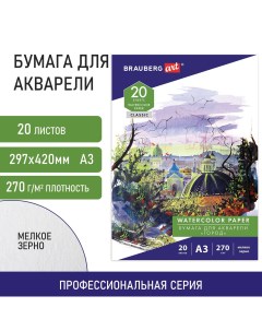 Папка для акварели 20 листов A3 270 г м картон Город белый CLASSIC 114400 Brauberg art