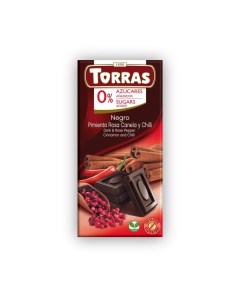 Шоколад темный с розовым перцем корицей и красным перцем чили без сахара 75 г Torras