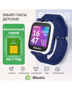 Комплект детские смарт часы Element 2G и сим карта Мегафон оплачена на год синий Aimoto