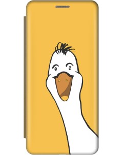 Чехол книжка на Apple iPhone 14 с рисунком Забавный гусь золотой Gosso cases