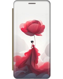 Чехол книжка на Xiaomi 13T 13T Pro с рисунком Цветочная девушка в красном золотой Gosso cases