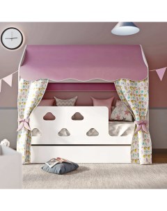 Детская кроватка 85х163 5х155 см Облачка с текстилем и ящиком вход справа Базисвуд