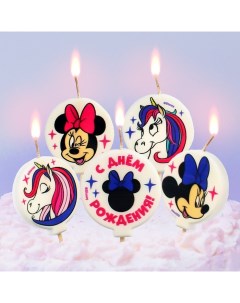 Свеча в торт набор Минни Маус и Единорог 5 шт Disney