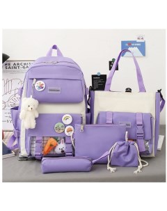 Рюкзак для девочки школьный комплект 5 в 1 портфель фиолетовый Rafl