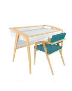 Набор письменный стол и стул Бруно белый голубой велюр Фабрика38