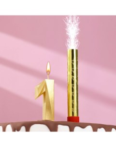 Свеча для торта цифра Грань фонтан золотая 1 Страна карнавалия