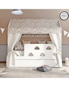 Кровать детская 85х163 5х155 см Облачко с текстилем и ящиком вход слева Базисвуд
