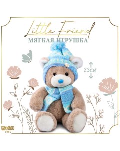 Мягкая игрушка Little Friend мишка в шапке и шарфе цвет голубой Milo toys