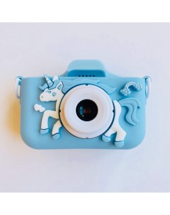 Детский цифровой фотоаппарат 48Mpx с играми и селфи камерой для мальчика Единорог голубой Zar.market