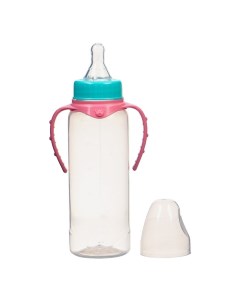 Бутылочка для кормления 250 мл цилиндр с ручками цвет бирюзовый розовый Mum&baby