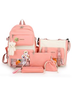 Рюкзак для девочки школьный комплект 5 в 1 портфель розовый Rafl