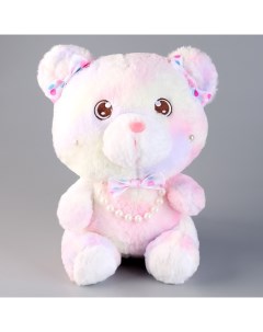 Мягкая игрушка Медвежонок с бусинками 30 см розовый Nobrand