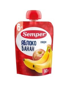 Пюре фруктовое Яблоко и банан с 6 мес 90 г 1 шт Semper