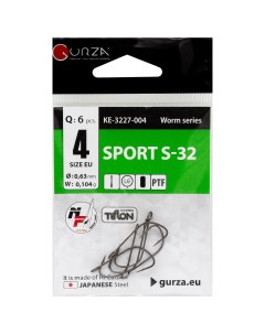Крючки одинарные Sport S32 ptf размер 04 6 шт Gurza