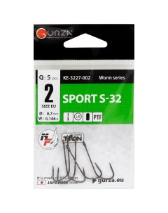 Крючки одинарные Sport S32 ptf размер 02 5 шт Gurza