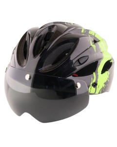 Шлем велосипедный с магнитным визором черно зеленый козырек L Beezmoto