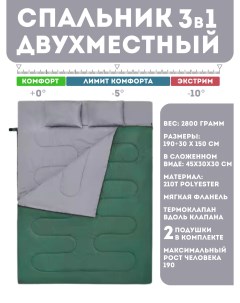 Спальный мешок MIR 007 зеленый 150х220 см Mircamping