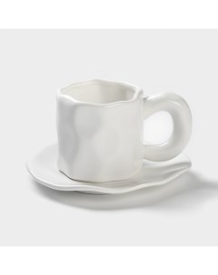 Чайная пара керамическая Базальт 2 предмета кружка 200 мл блюдце d 14 8 см цвет белы Nobrand