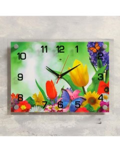 Часы настенные серия Цветы Бабочка и цветы 25х35 см микс Рубин