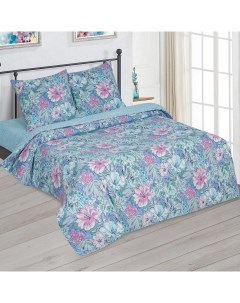 Комплект постельного белья DeLuxe Летний сад семейный поплин голубой Арт-дизайн