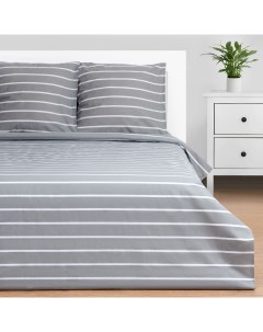 Комплект постельного белья Gray stripes 1 5 спальный поплин серый Этель