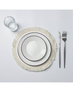 Салфетка сервировочная на стол Бахрома d 25 см цвет бежево серый Доляна