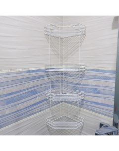 Полка для ванной комнаты угловая навесная 4 х ярусная металлическая 20 5 20 5 72 см бела Алтайский металлист