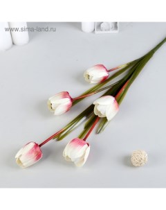 Цветы искусственные Тюльпан Аморета 4 90 см размер бутона 6х4см белый с малиновым Nobrand