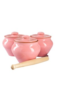 Набор посуды для запекания Трио с ухватом розовый 600мл 3шт Вятская керамика