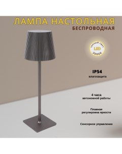 Беспроводная настольная лампа светодиодная с аккумулятором 3000К серая Fedotov