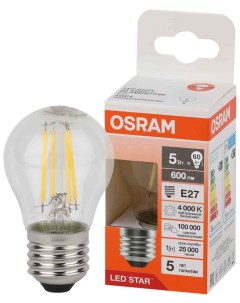 Лампа светодиодная Led Star Fil E27 5 Вт шар Osram