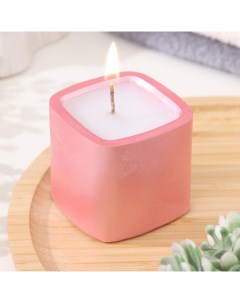 Свеча Квадрат Мрамор в подсвечнике из гипса малый 5х4 5 см розовый Дарим красиво
