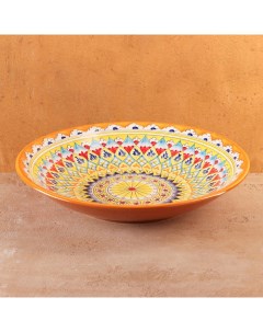 Тарелка сервировочная Узоры ляган риштанская керамика 33 см Шафран