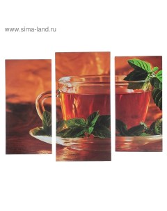 Модульная картина Чай с мятой 2 25х52 1 30х60 60х80 см Nobrand