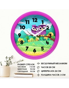 Часы настенные детские Совушки бесшумные d 28 см Соломон