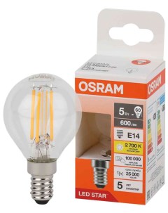 Лампа светодиодная Led Star Fil E14 5 Вт шар Osram