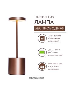 Беспроводная настольная лампа светодиодная с аккумулятором 3000К Fedotov