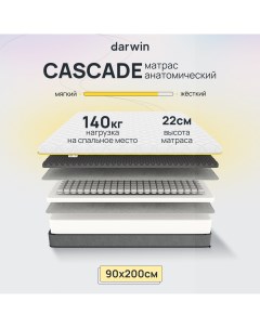 Ортопедический Матрас Cascade 90х200 независимые пружины 22 см высота белый Darwin