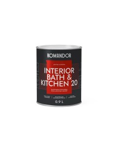 Краска интерьерная влагостойкая Komandor Interior Bath Kitchen 20 полумат база А 0 9л Командор