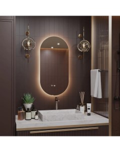 Зеркало Олимпия 80 40 для ванной с тёплой LED подсветкой и часами Alias