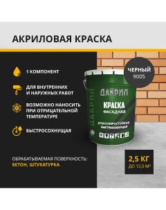 Краска фасадная ДК 01 2 5 9005 черный 2 5 кг Дакрил