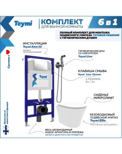 Комплект 6в1 Инсталляция клавиша хром унитаз гигиенический душ F07962 Teymi