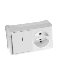 Блок комбинированный двойной выключатель с розеткой белый накладной 90681189 Viko