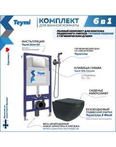 Комплект 6в1 Инсталляция клавиша хром унитаз гигиенический душ F08130 Teymi