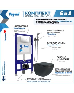 Комплект 6в1 Инсталляция клавиша хром унитаз гигиенический душ F08127 Teymi