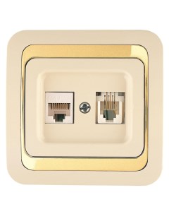 Розетка компьютерная телефонная Mimoza крем золото встроенный монтаж 12637 Makel